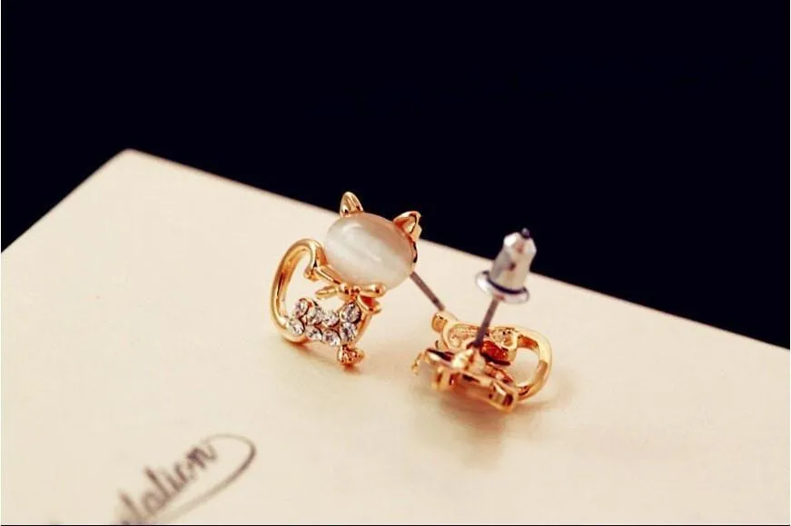 Opal Kitty Cat Earrings