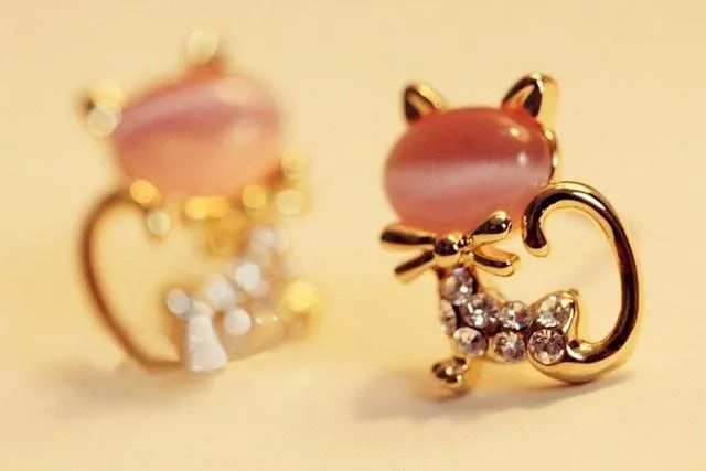 Opal Kitty Cat Earrings