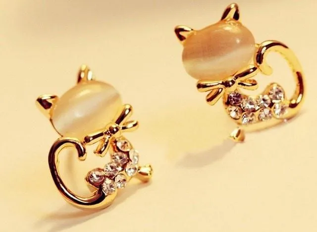 Opal Kitty Cat Earrings