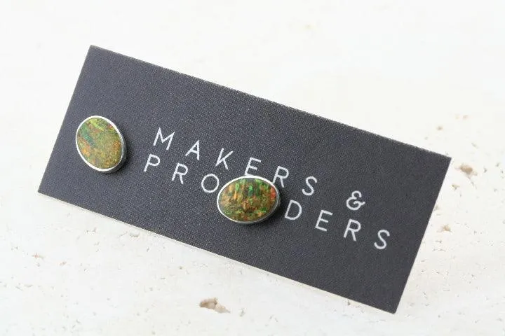 opal stud - oval - yellow mix