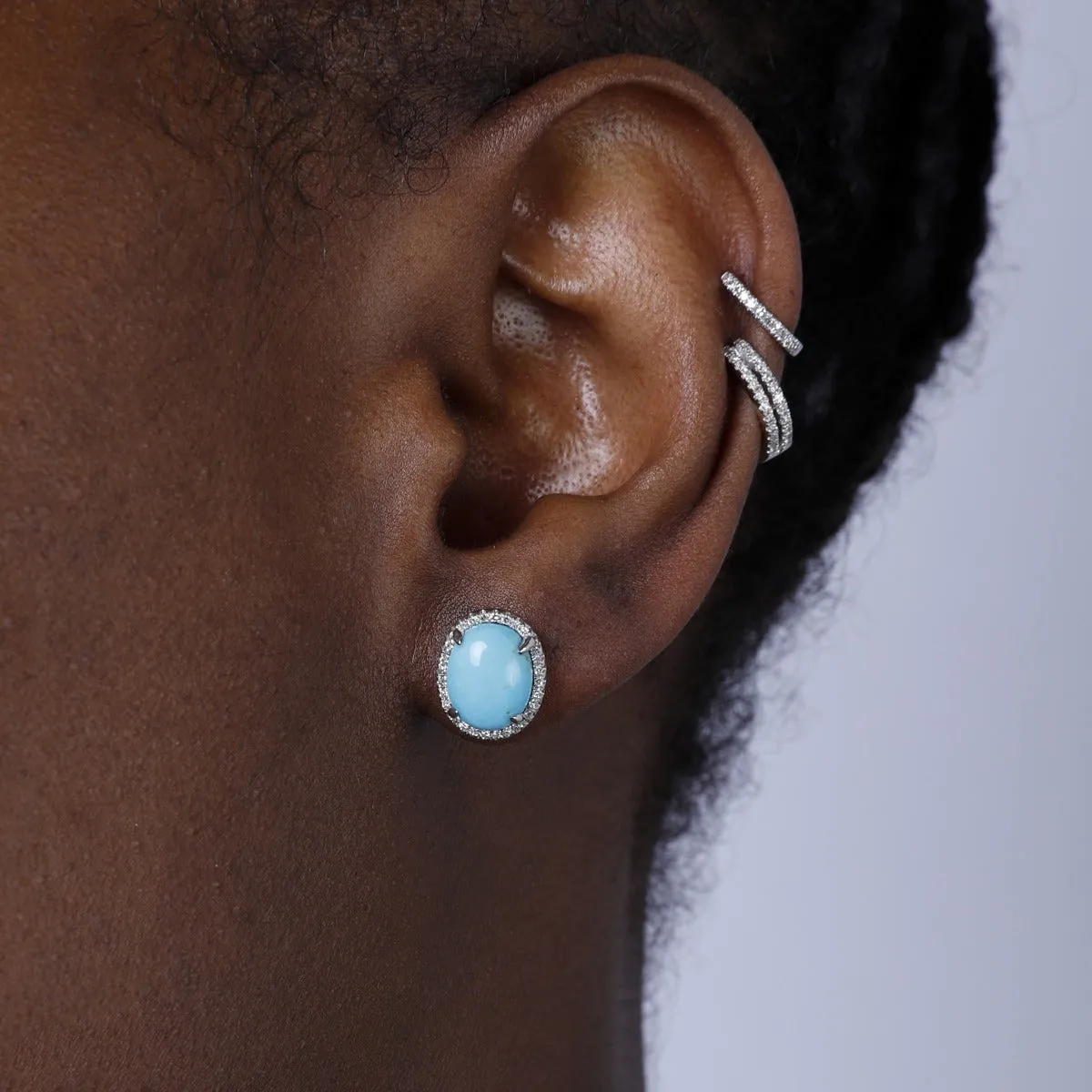 Oval Opal & Diamond Halo 14K White Gold Earrings