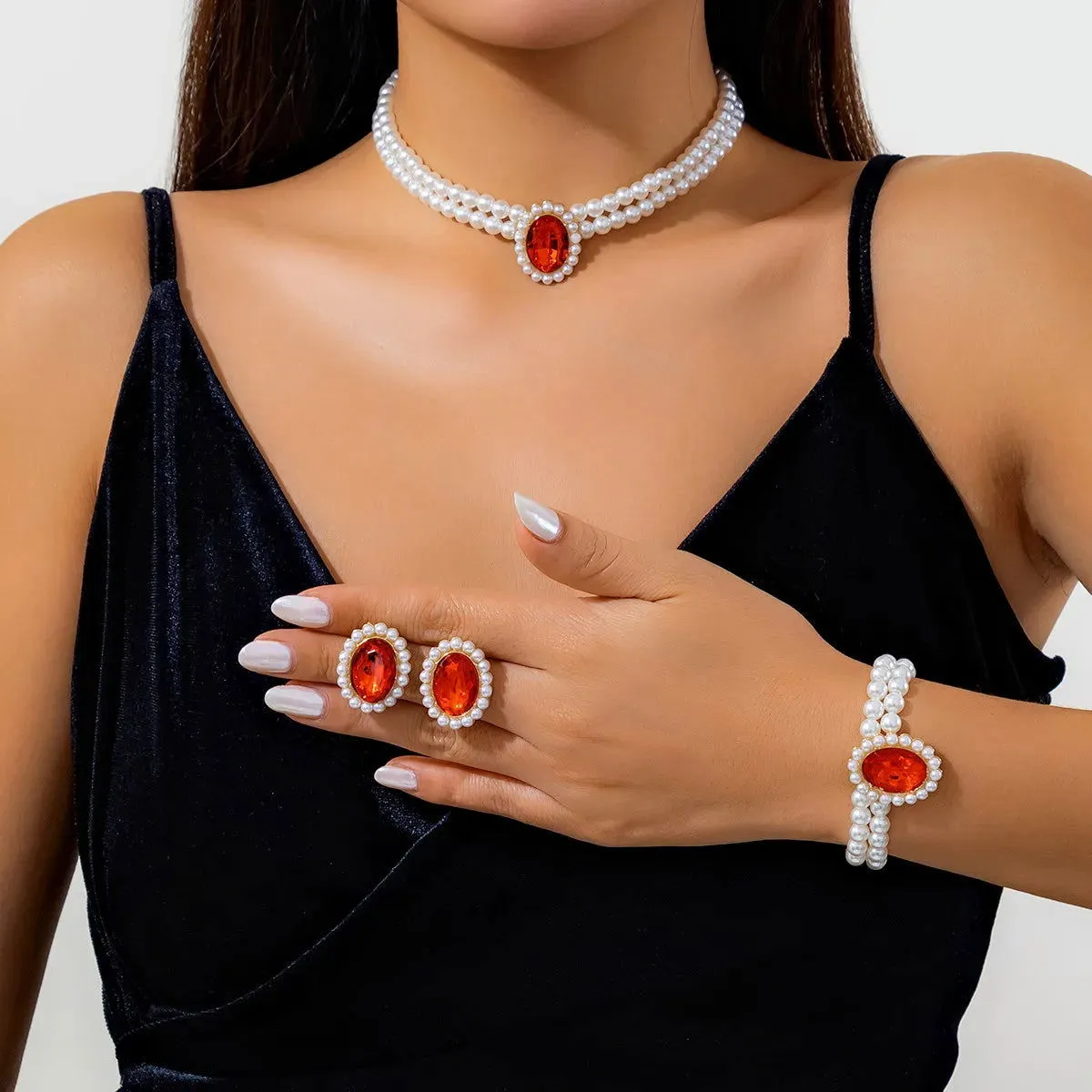 Pearl Charm Necklace,Bracelet & Earrings Sets