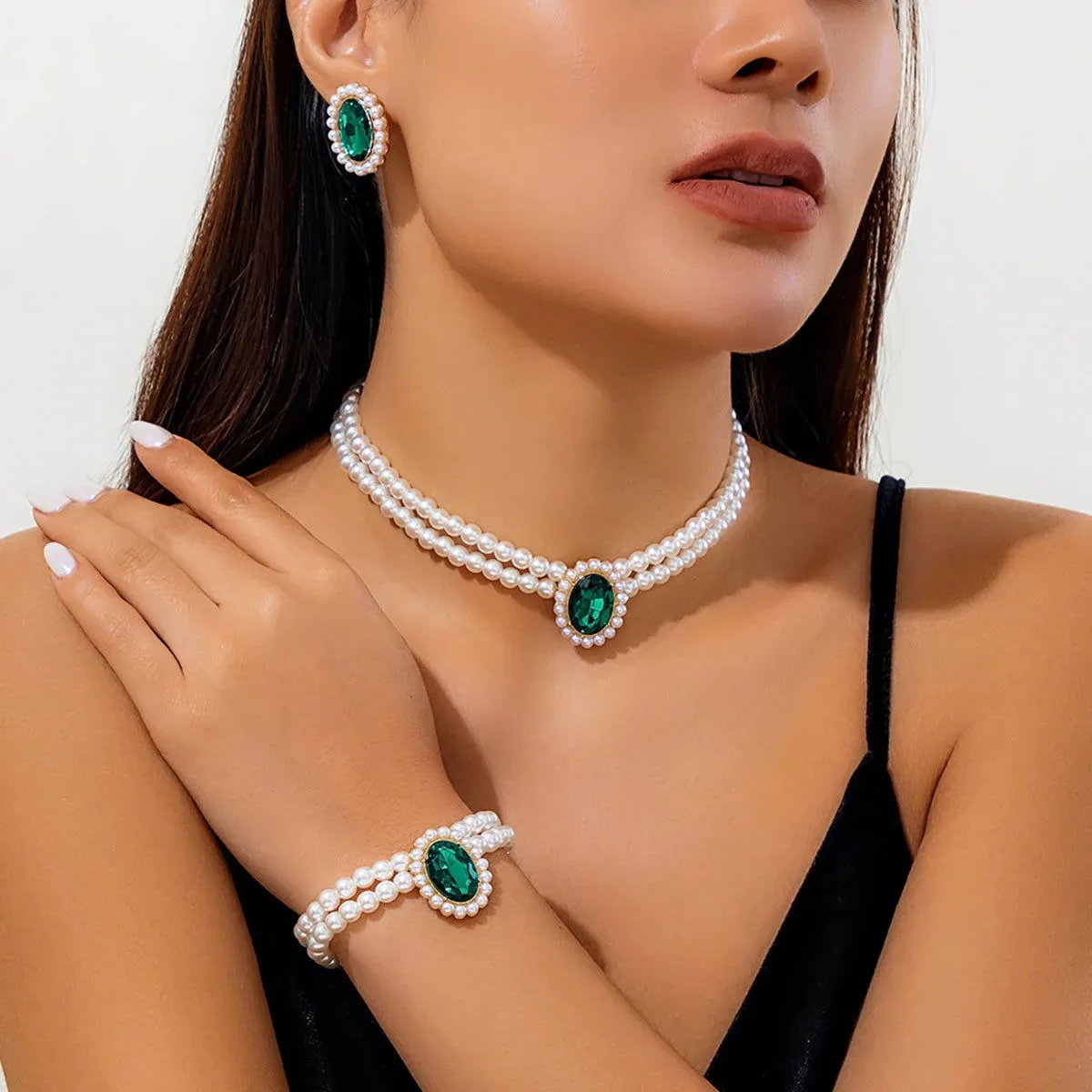 Pearl Charm Necklace,Bracelet & Earrings Sets