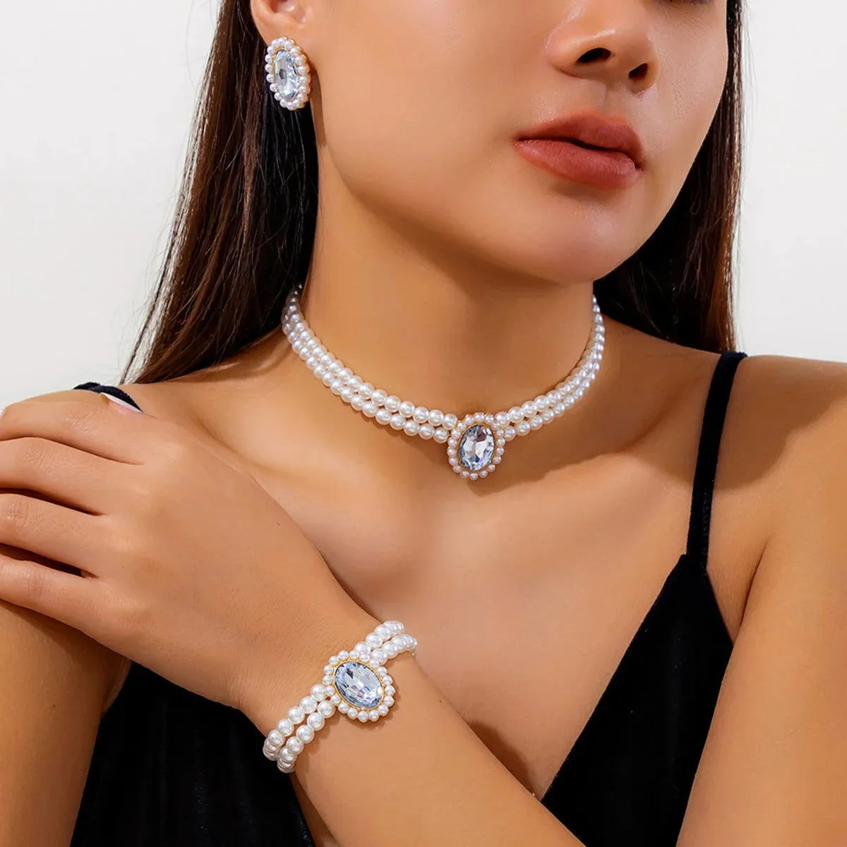 Pearl Charm Necklace,Bracelet & Earrings Sets