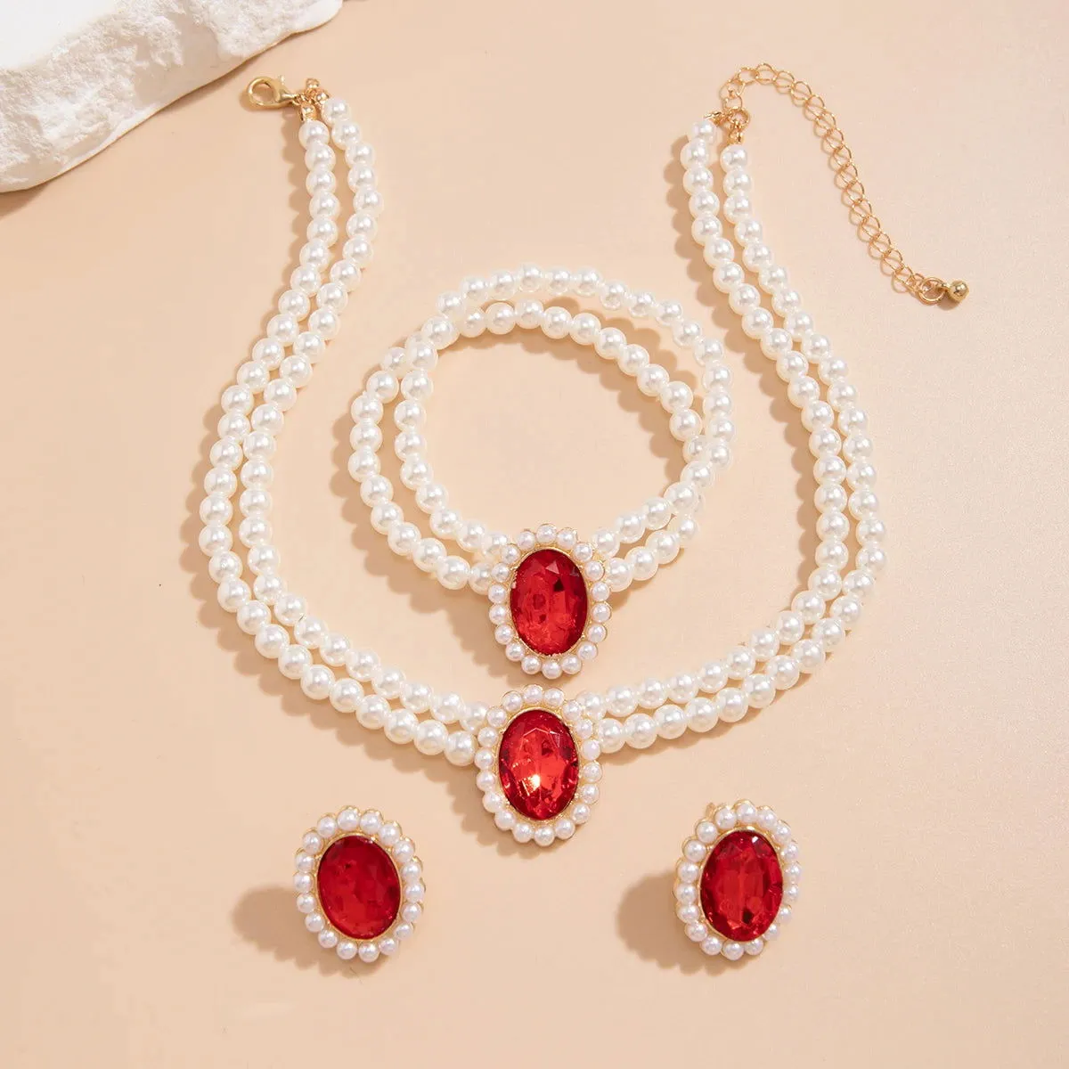 Pearl Charm Necklace,Bracelet & Earrings Sets