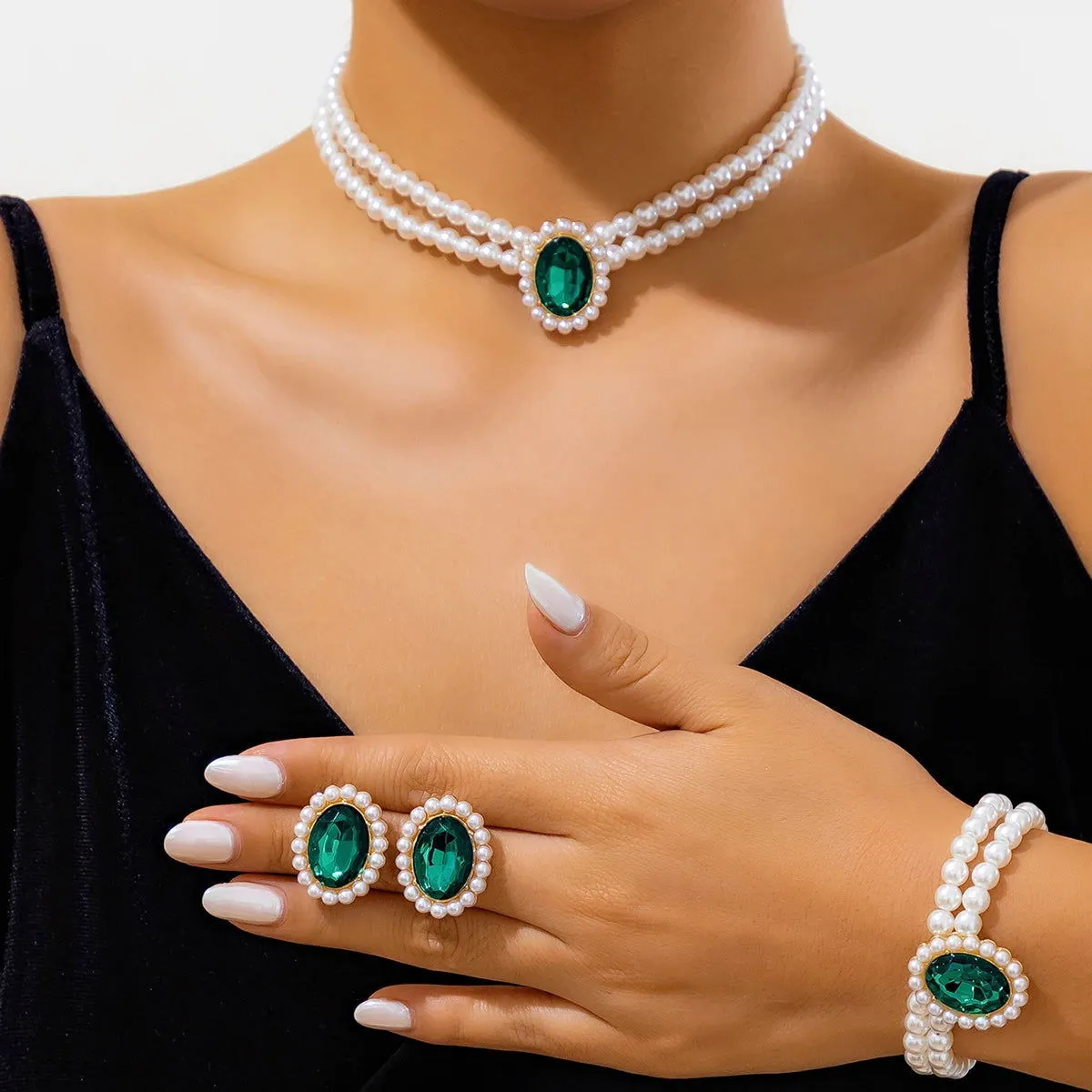 Pearl Charm Necklace,Bracelet & Earrings Sets