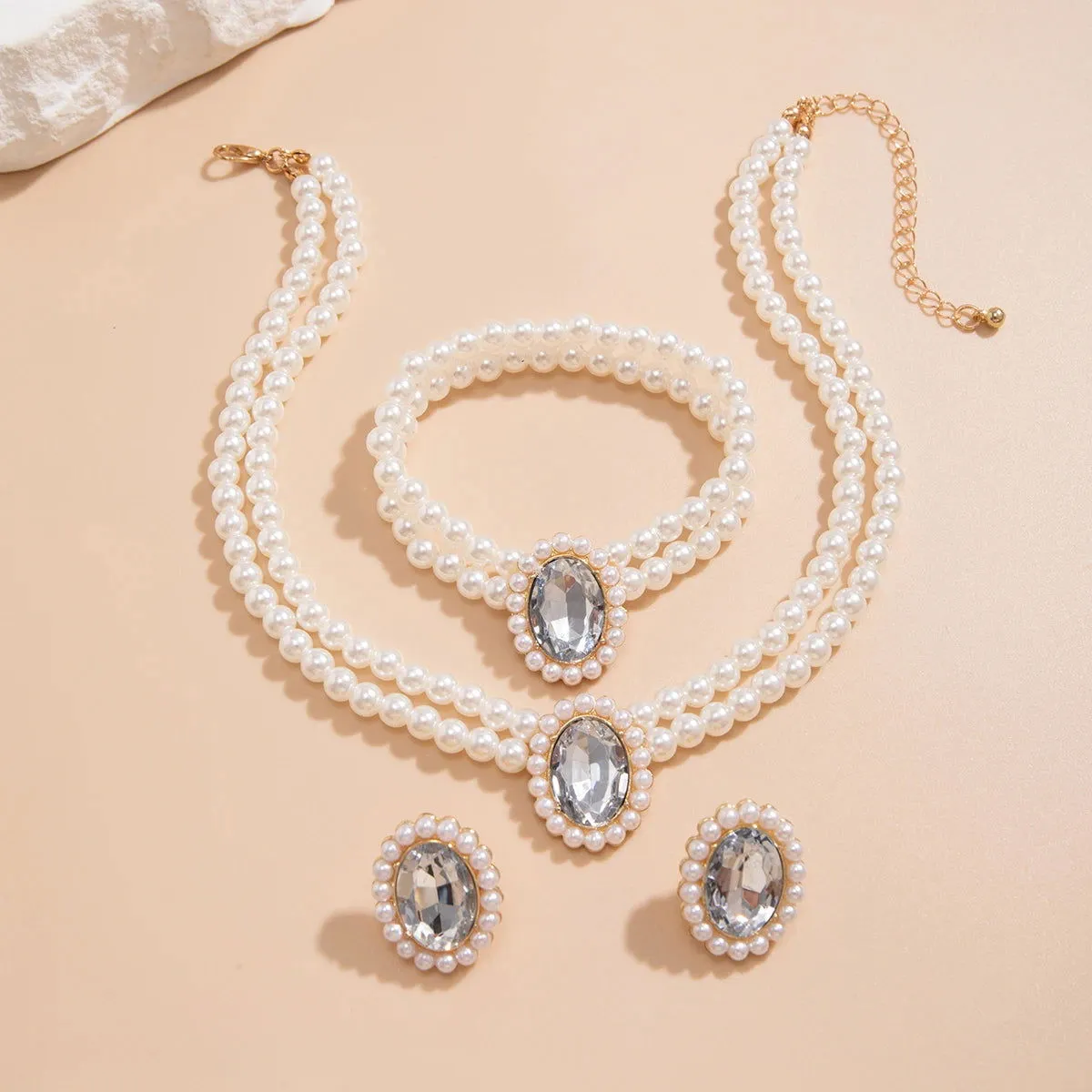 Pearl Charm Necklace,Bracelet & Earrings Sets