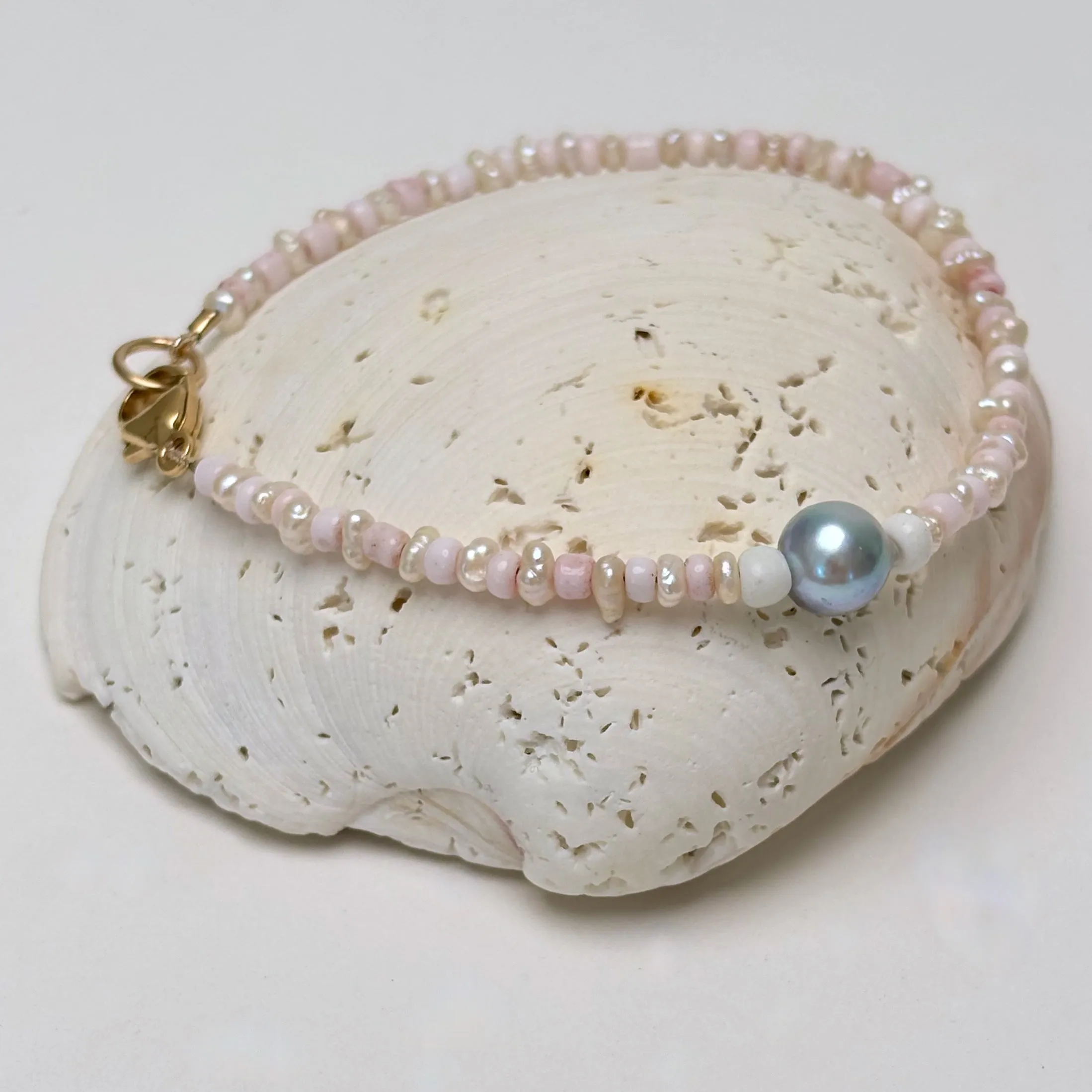 petal pink and blue akoya bracelet