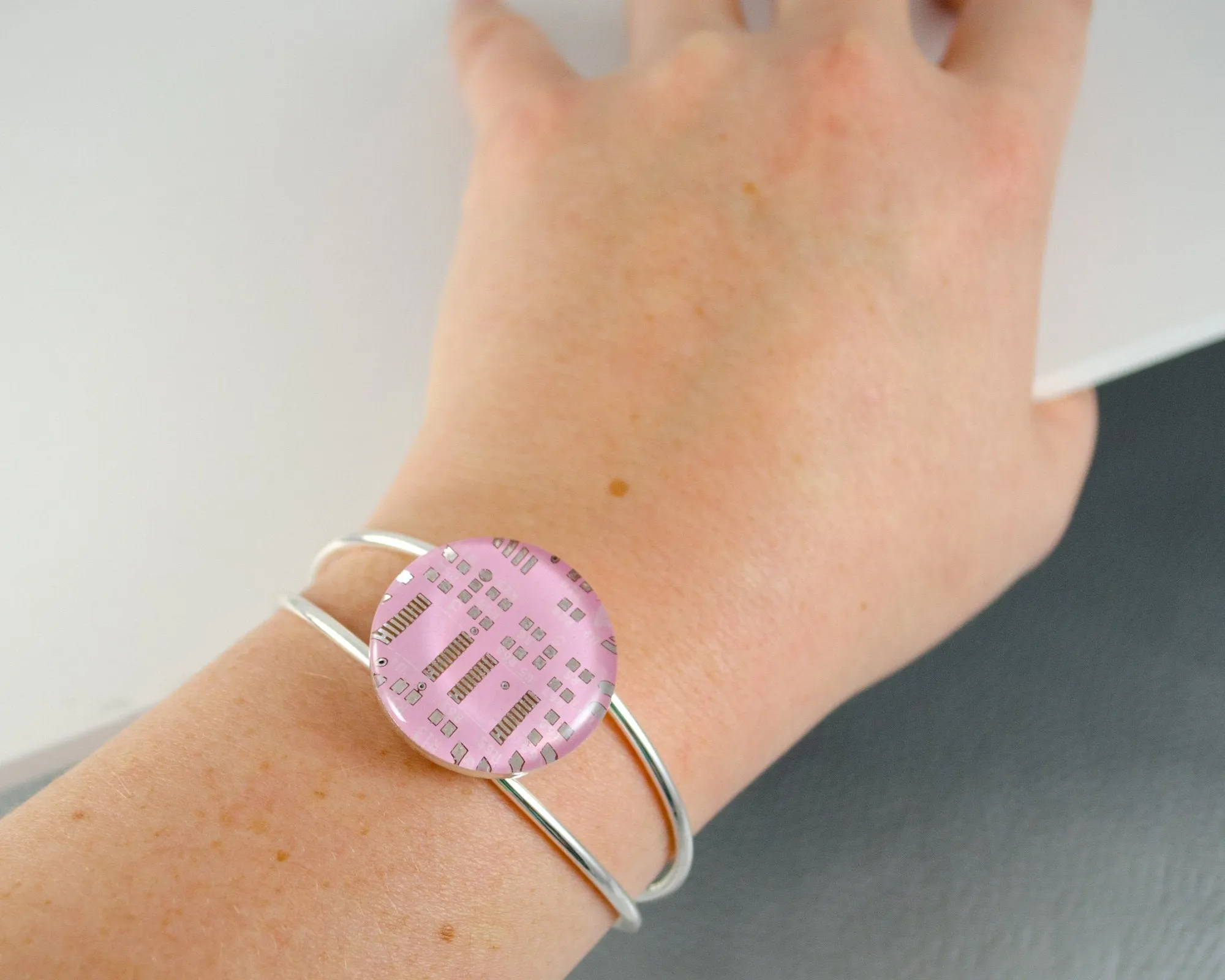 Pink Circuit Board Cuff Bracelet