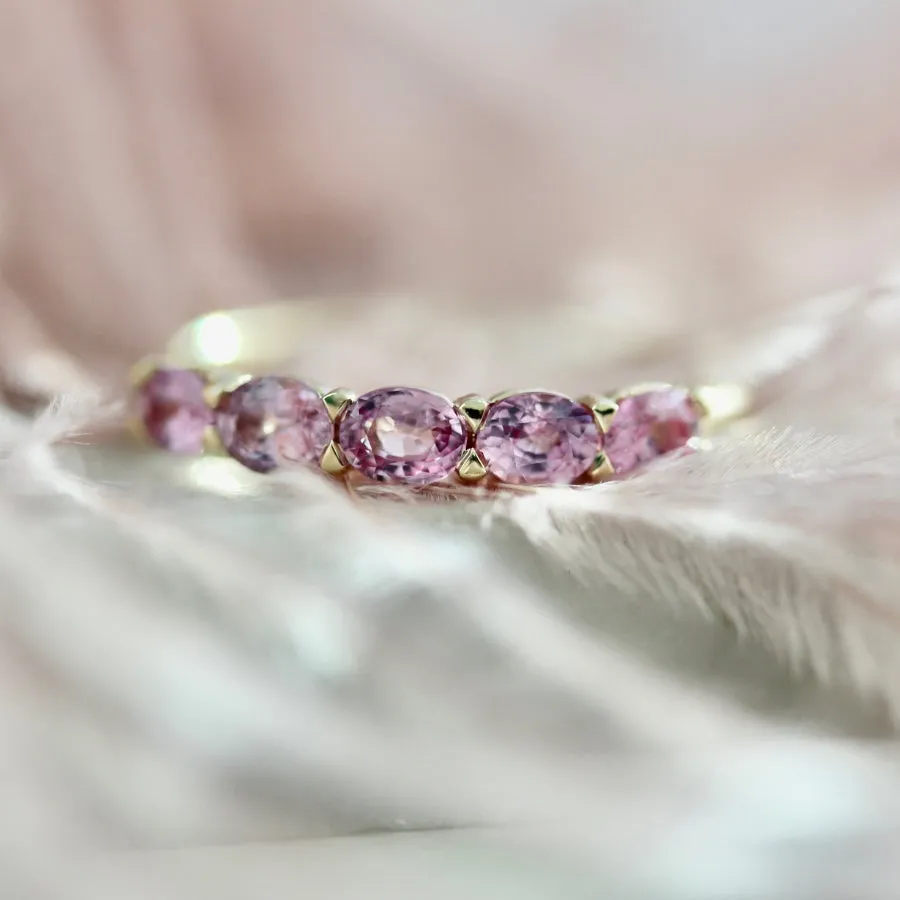 Pink Lemonade Oval Cut Sapphire Band