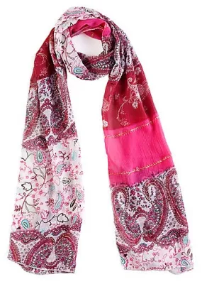 Pink Paisley Print Chiffon Scarf