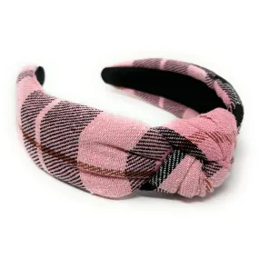 Pink Plaid Top Knot Headband