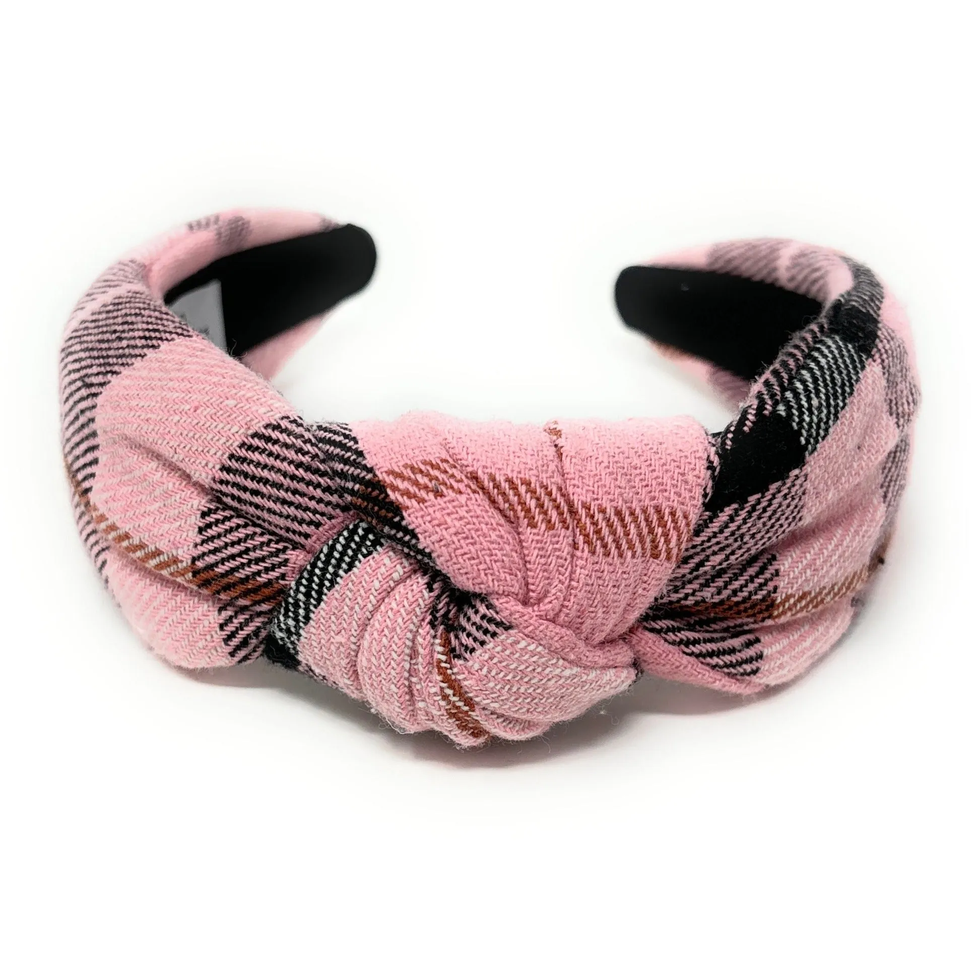 Pink Plaid Top Knot Headband