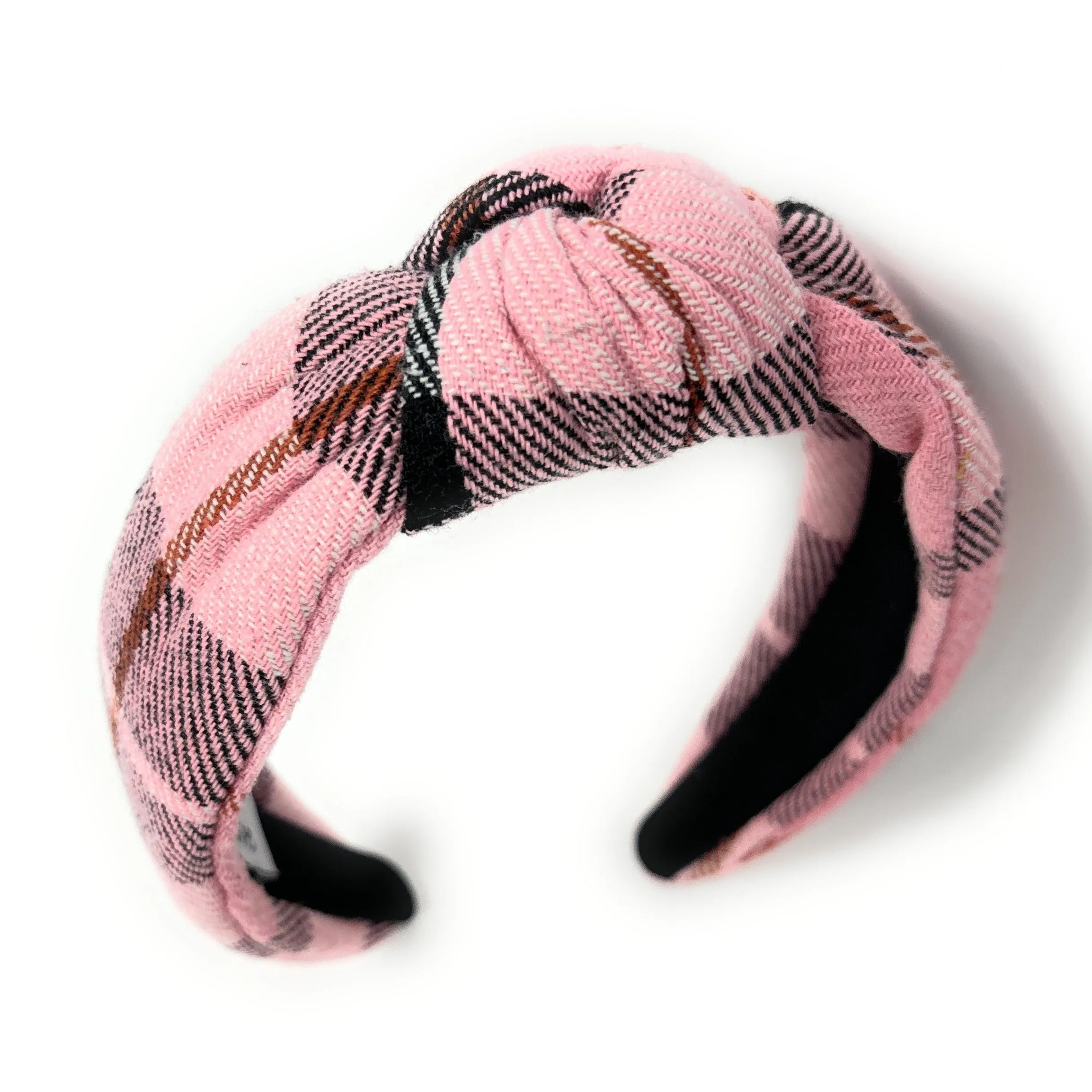 Pink Plaid Top Knot Headband