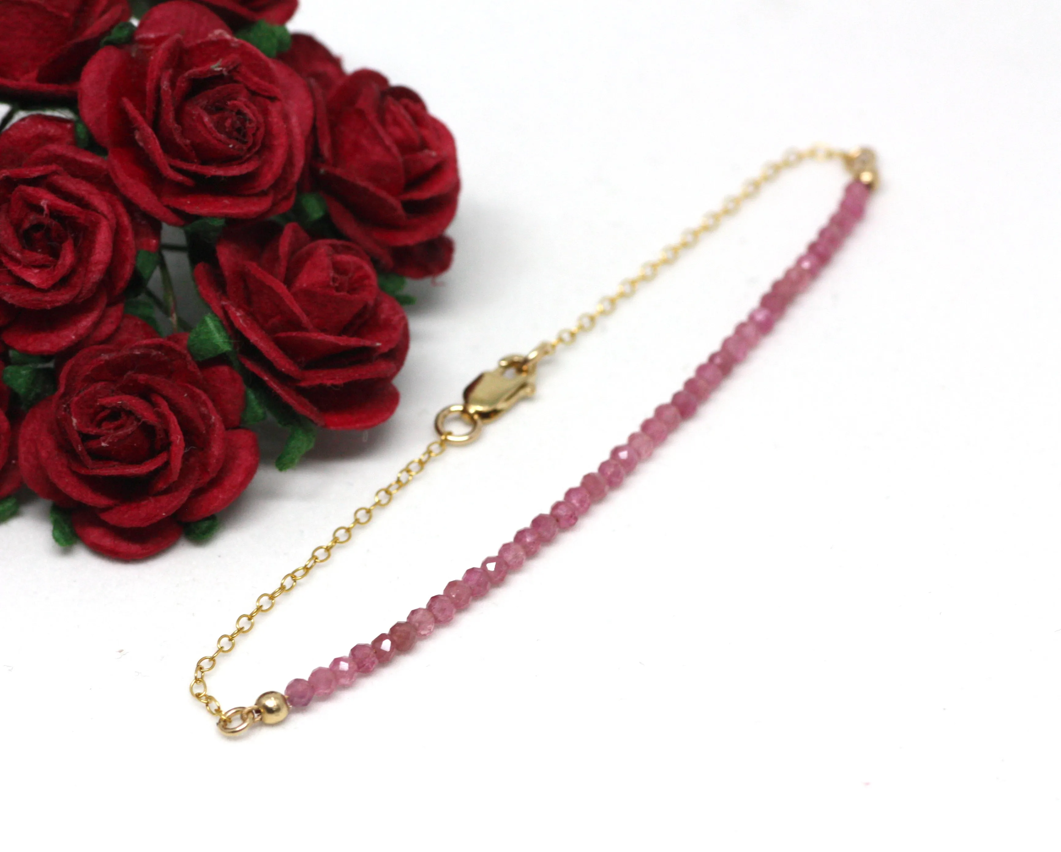 Pink Tourmaline Gemstone Half Bar Bracelet