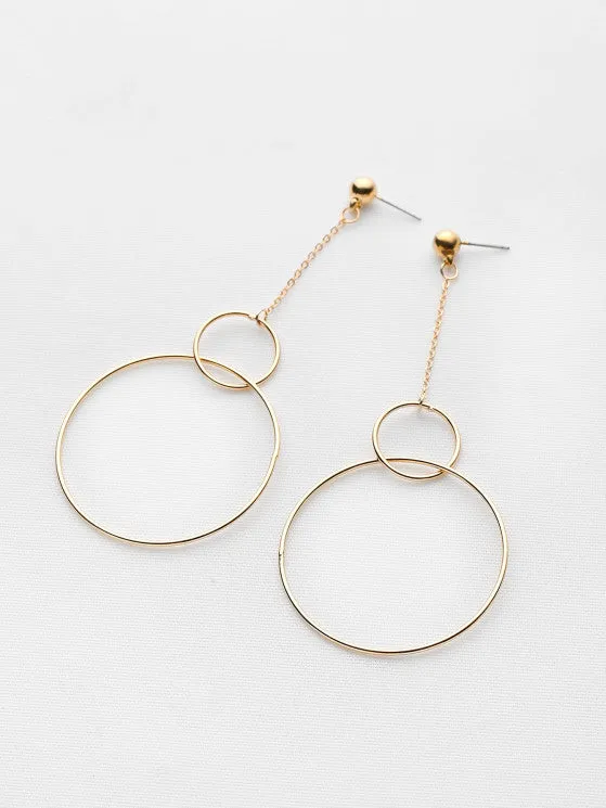 Popular Double Open Circle Drop Earrings