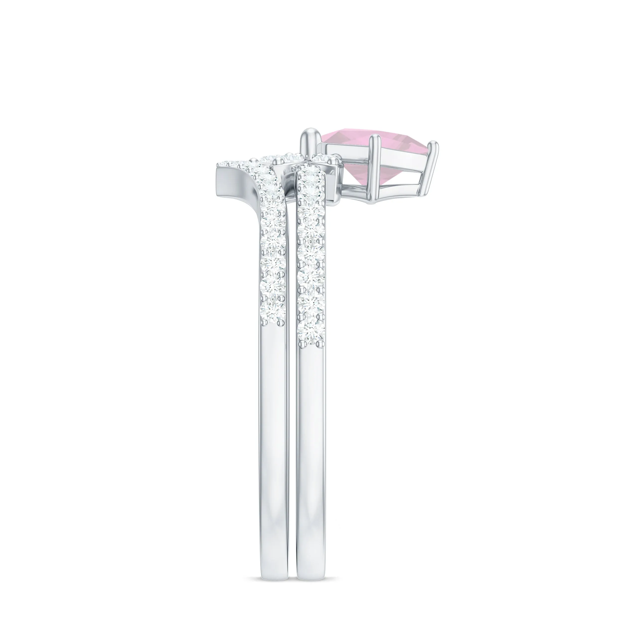 Princess Cut Rose Quartz and Diamond Flower Ring Set