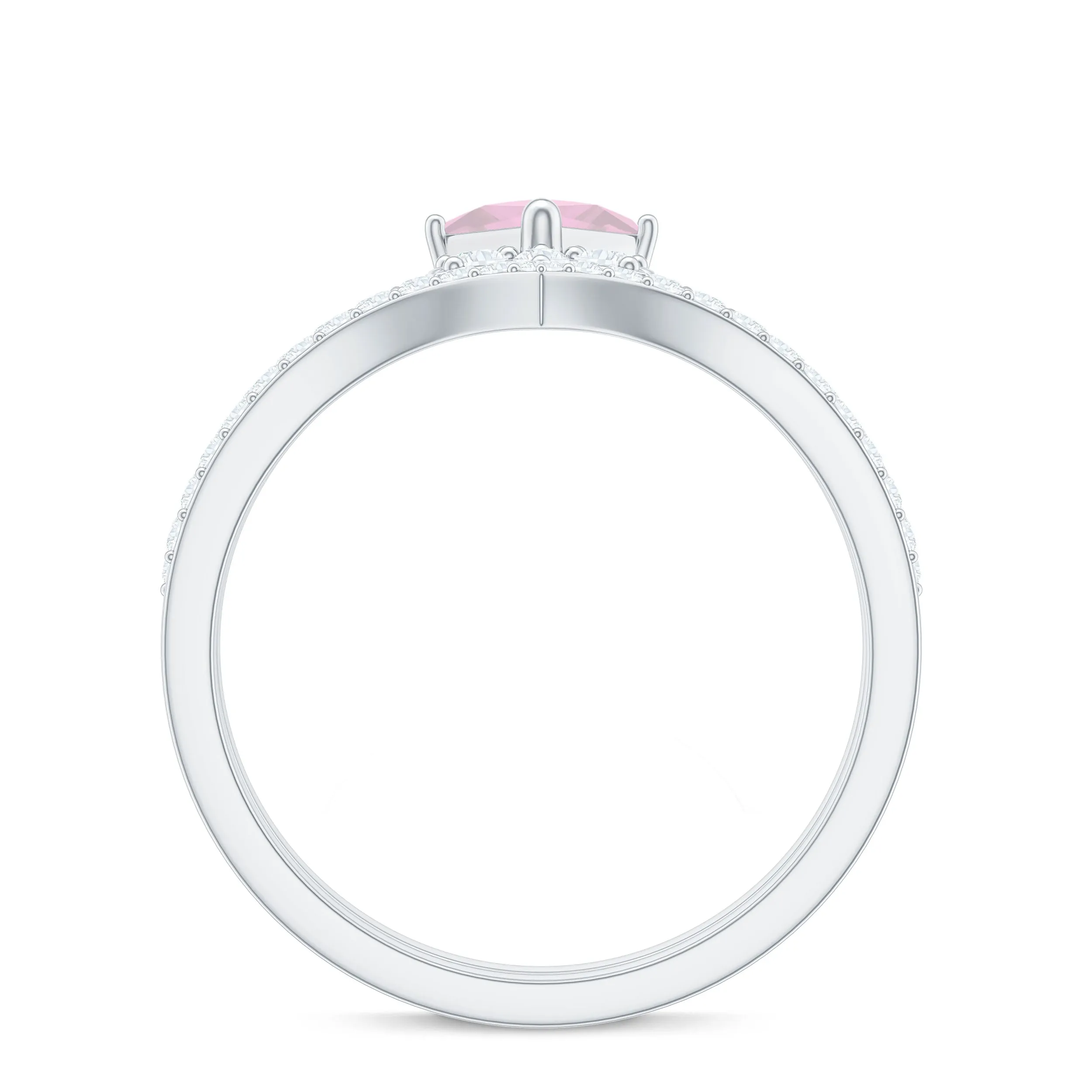 Princess Cut Rose Quartz and Diamond Flower Ring Set