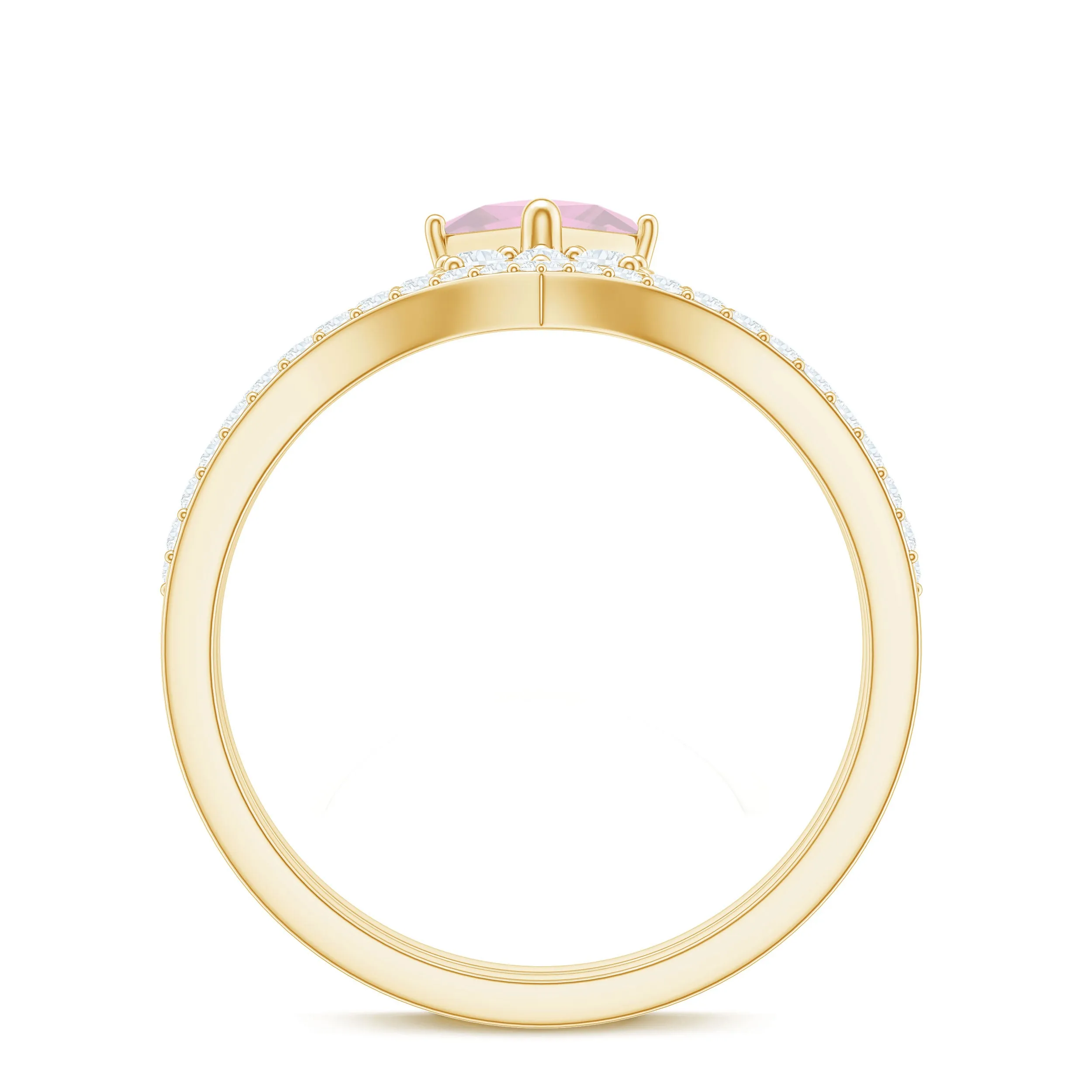 Princess Cut Rose Quartz and Diamond Flower Ring Set