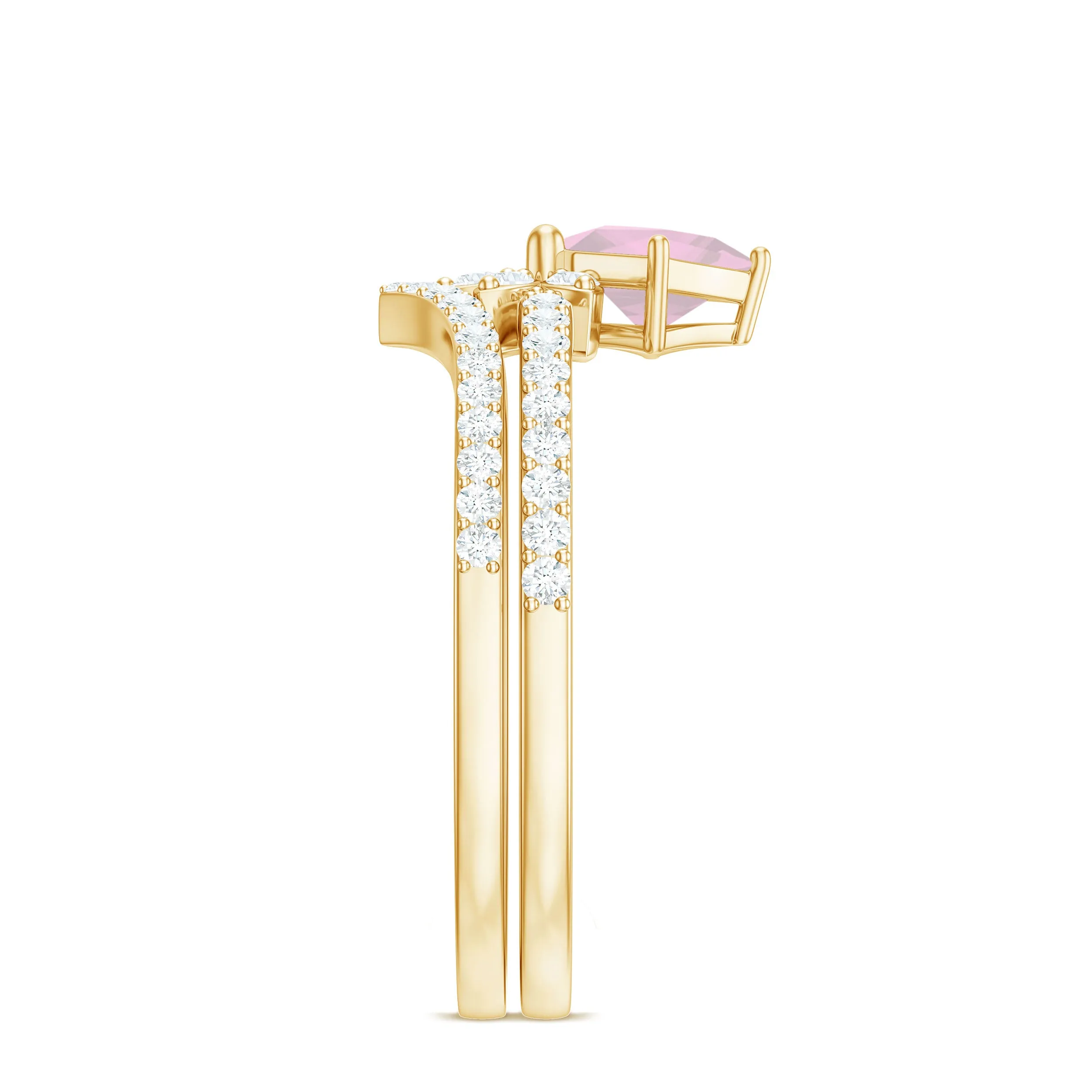 Princess Cut Rose Quartz and Diamond Flower Ring Set