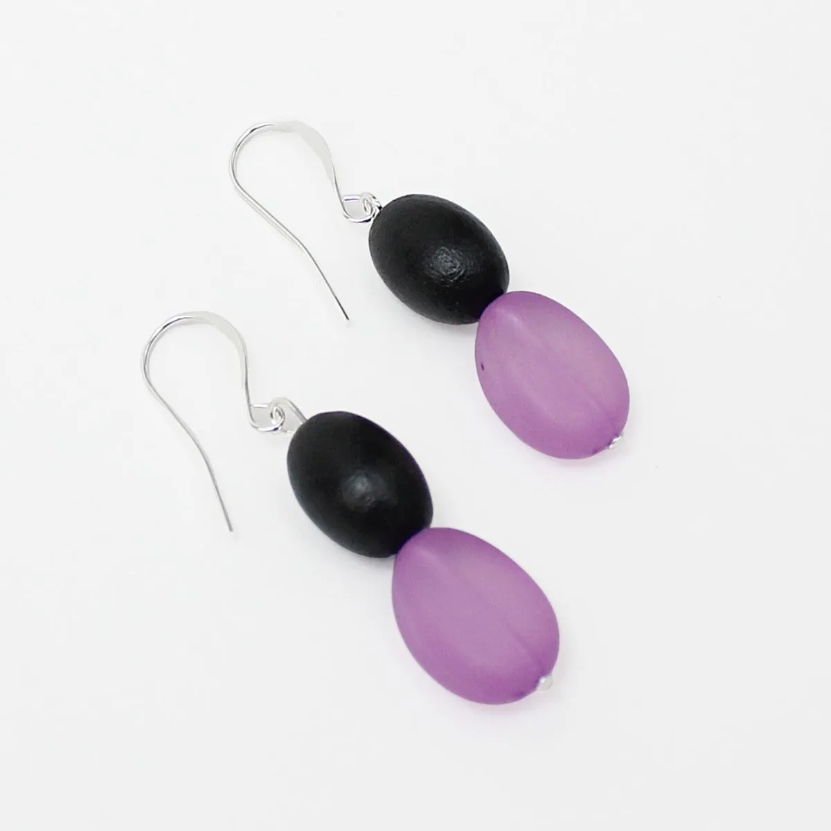 Purple Double Bead Dangle Earrings