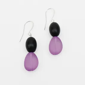 Purple Double Bead Dangle Earrings