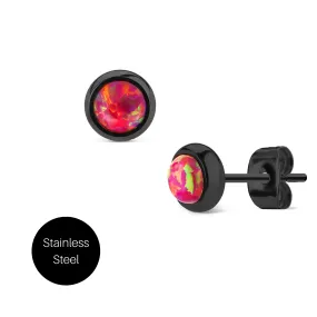 Red Opal Stud Earrings in Stainless Steel