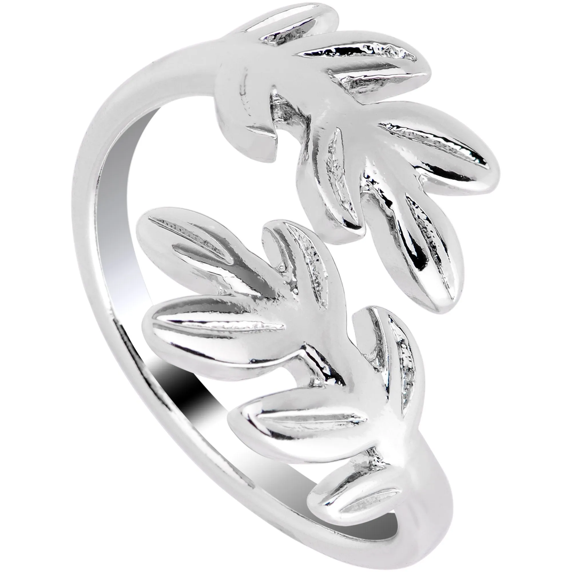 Rhodium Plated Budding Leaves Toe Ring