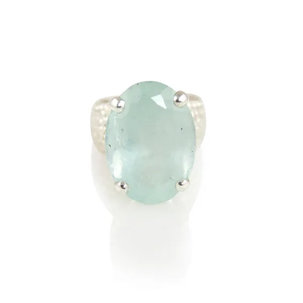 Ring - Prong Aquamarine Oval Cut Sterling Silver
