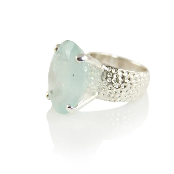 Ring - Prong Aquamarine Oval Cut Sterling Silver