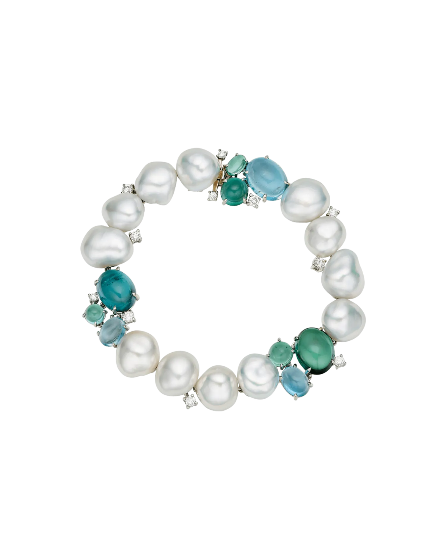 Rockpool Pebble Pearl Bracelet | 10mm Keshi Pearls, Aquamarines, and Platinum