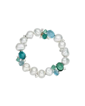Rockpool Pebble Pearl Bracelet | 10mm Keshi Pearls, Aquamarines, and Platinum