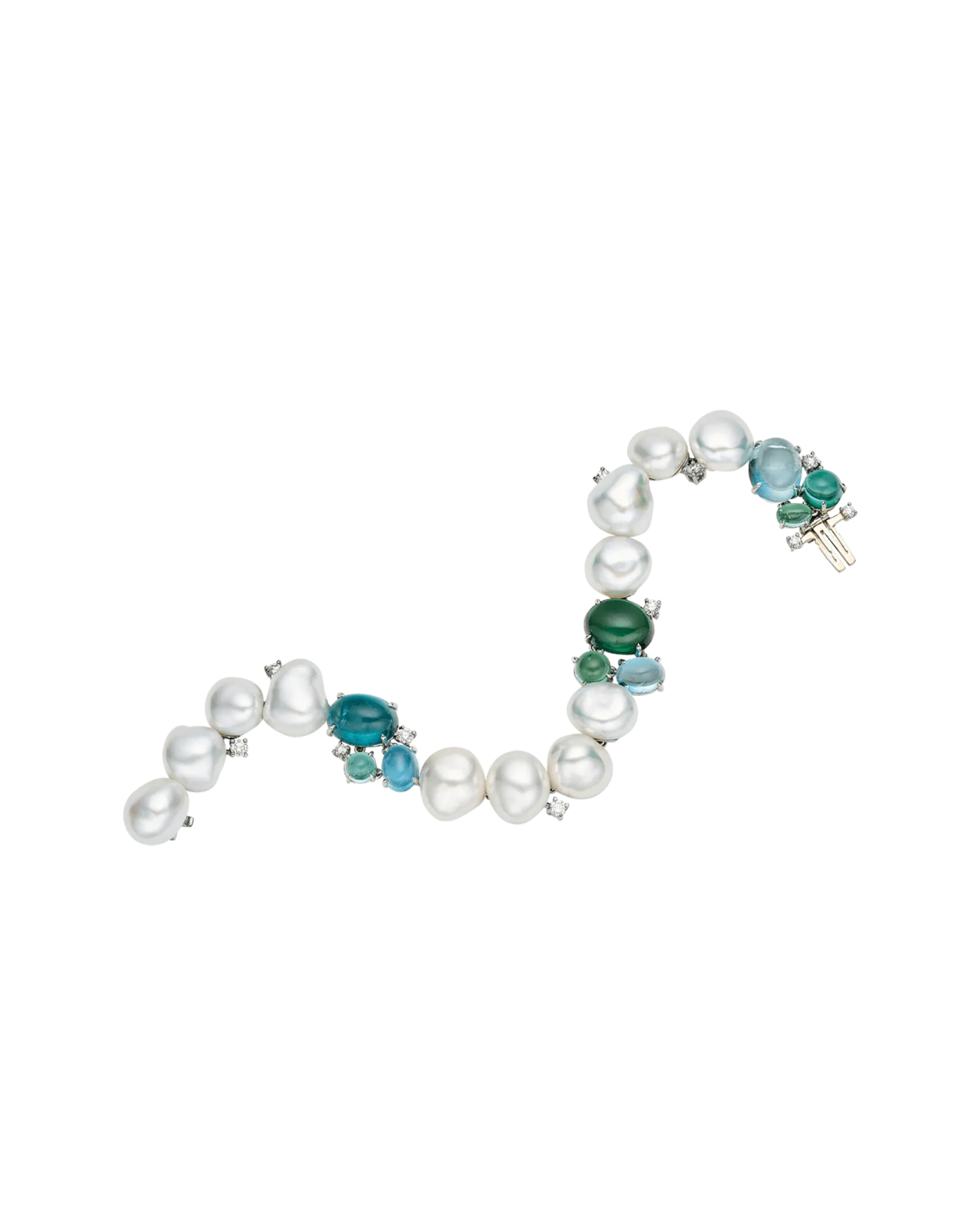 Rockpool Pebble Pearl Bracelet | 10mm Keshi Pearls, Aquamarines, and Platinum