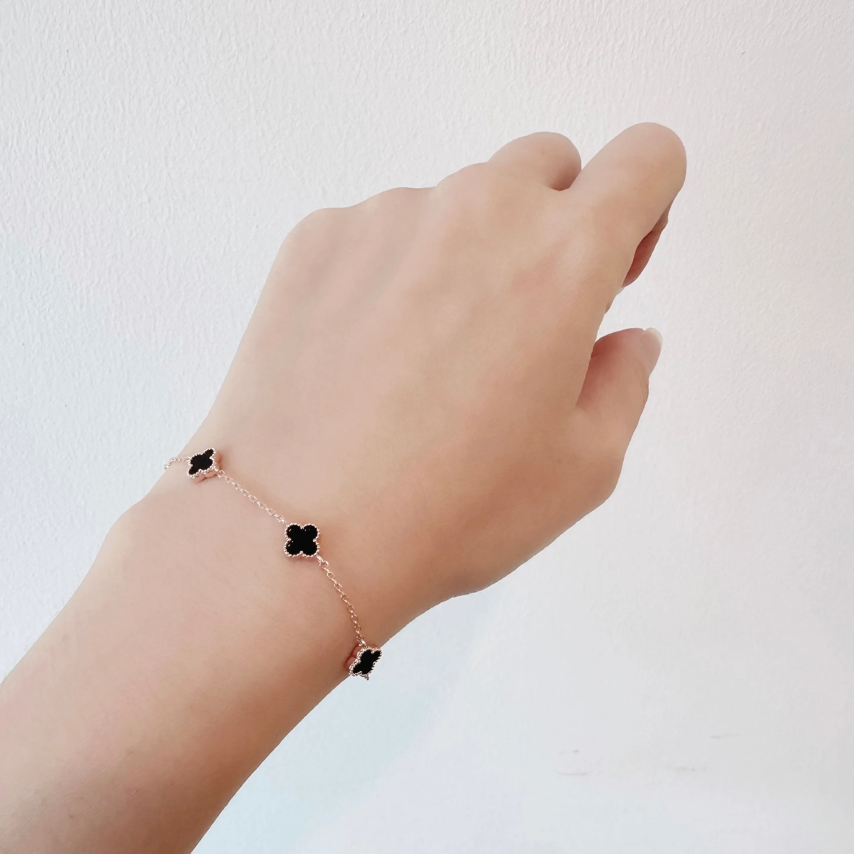 Rose Gold Black Vanya Clover Bracelet