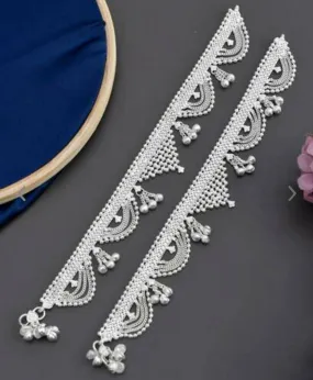 Silver Plated White Stone Antique Anklet