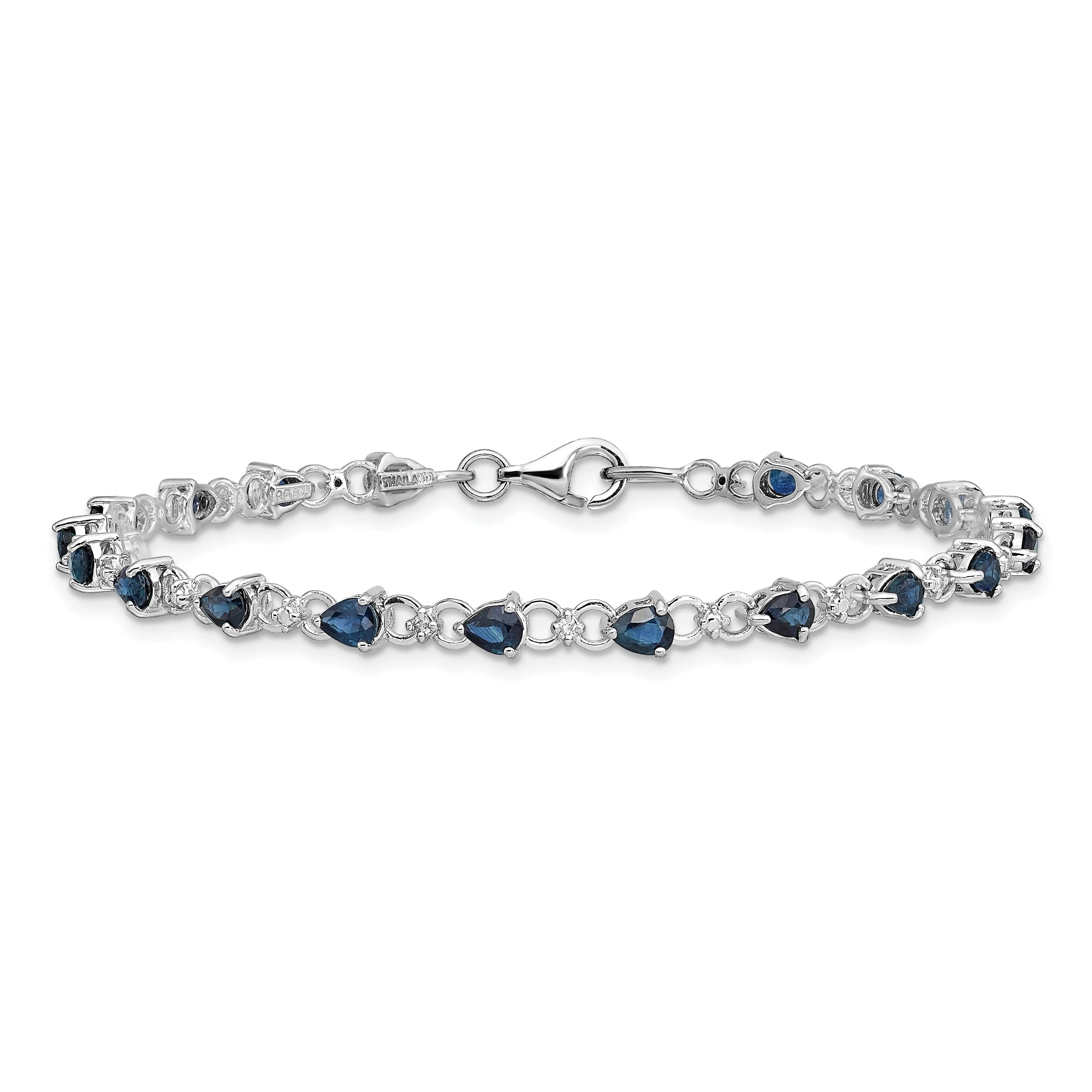 Silver Polished Sapphire Round Diamond Bracelet