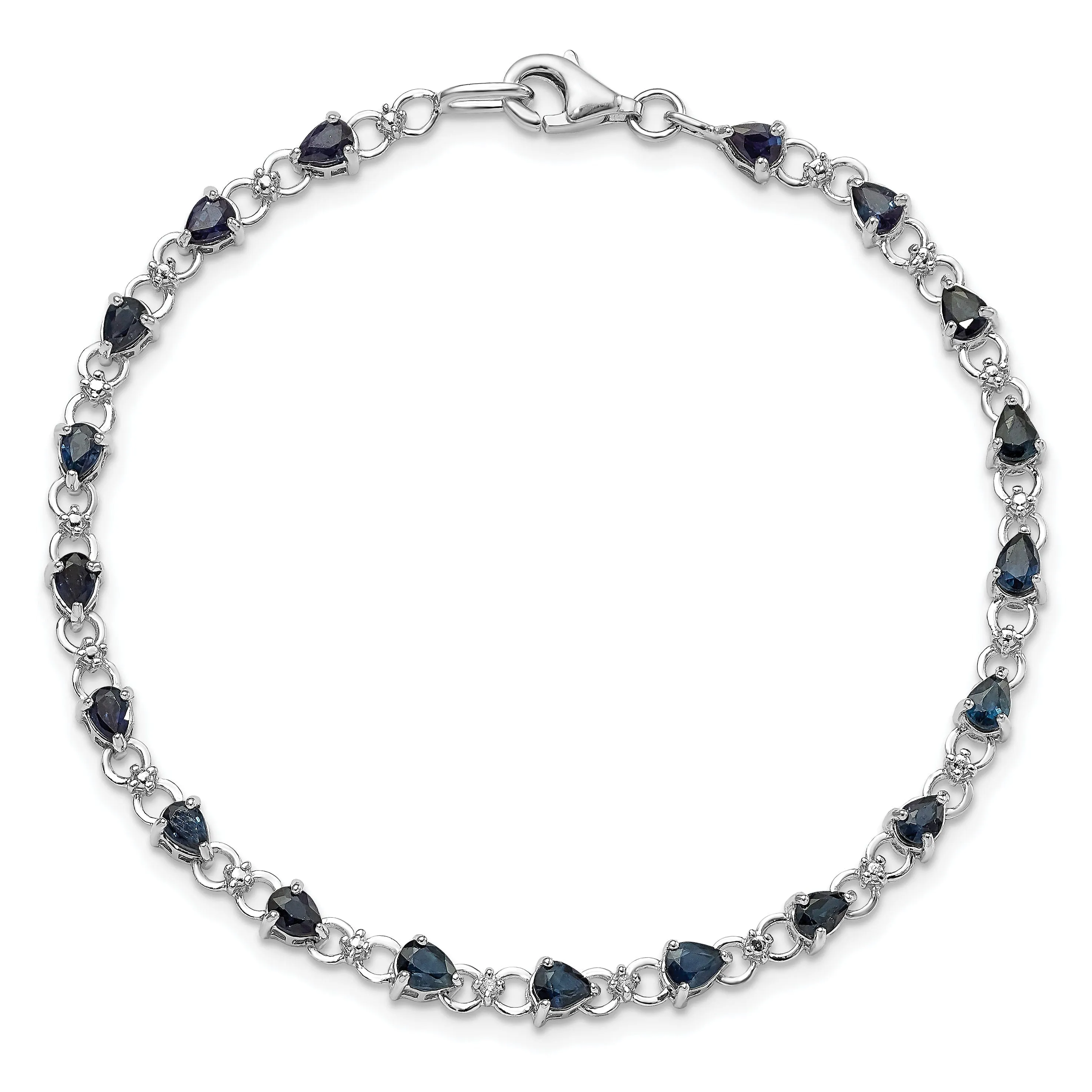 Silver Polished Sapphire Round Diamond Bracelet