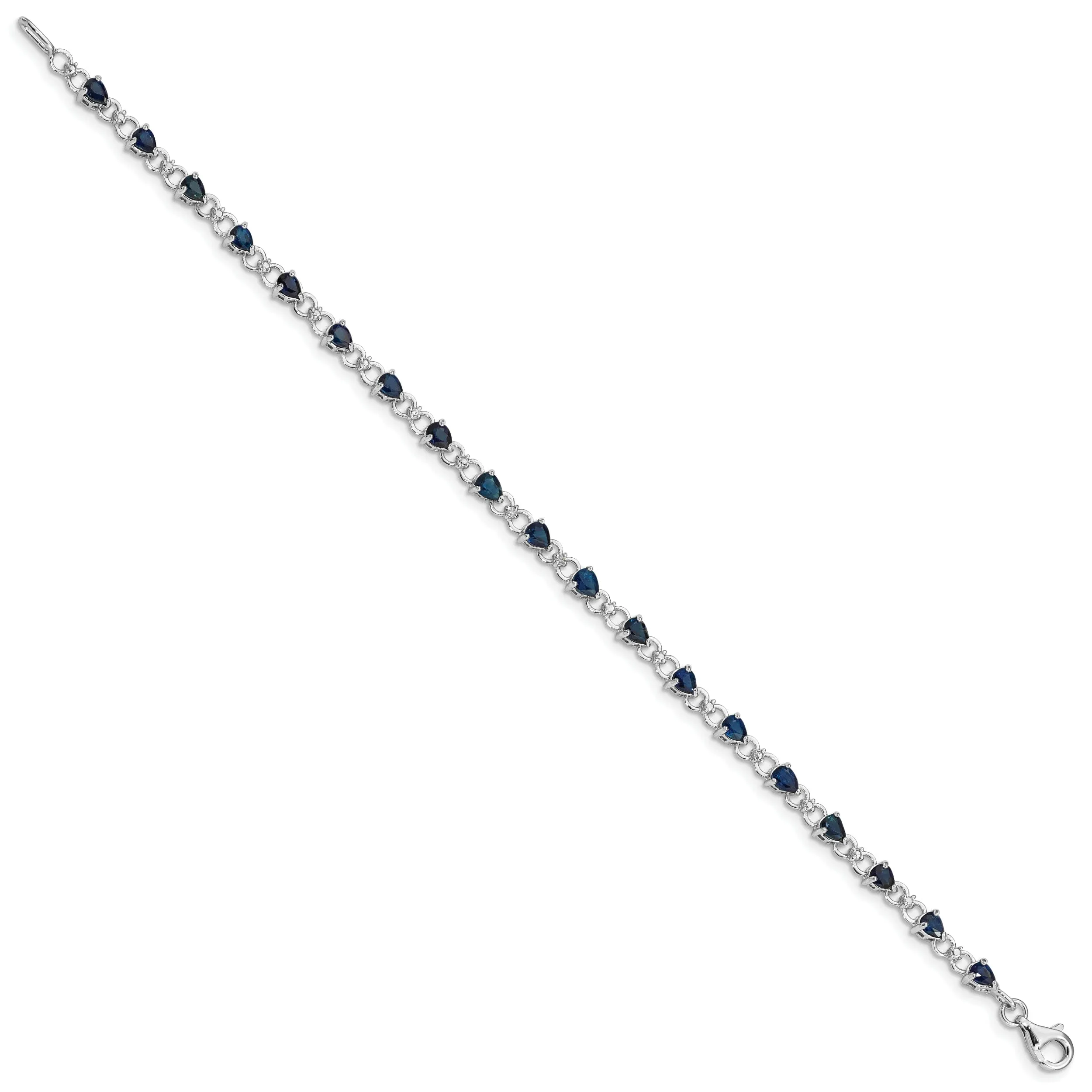 Silver Polished Sapphire Round Diamond Bracelet