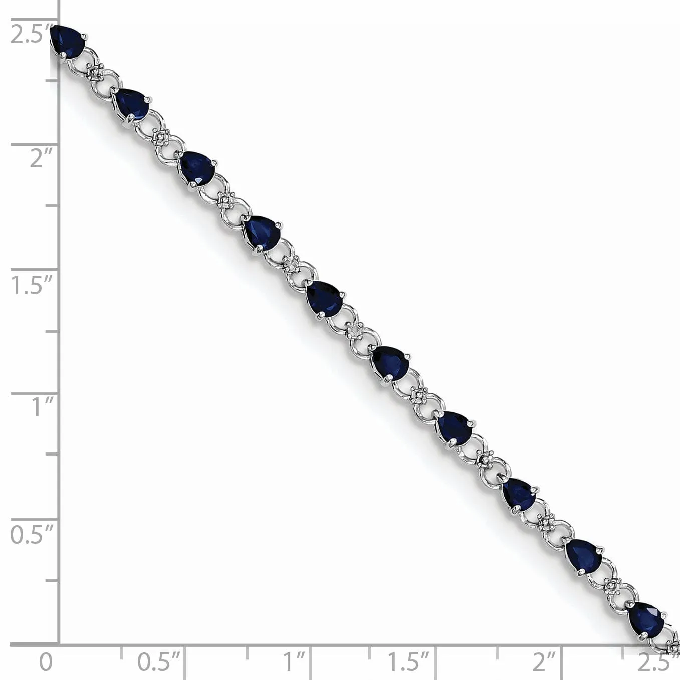 Silver Polished Sapphire Round Diamond Bracelet