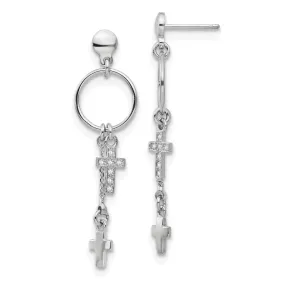 Silver Rhodium C.Z Cross Dangle Design Earrings