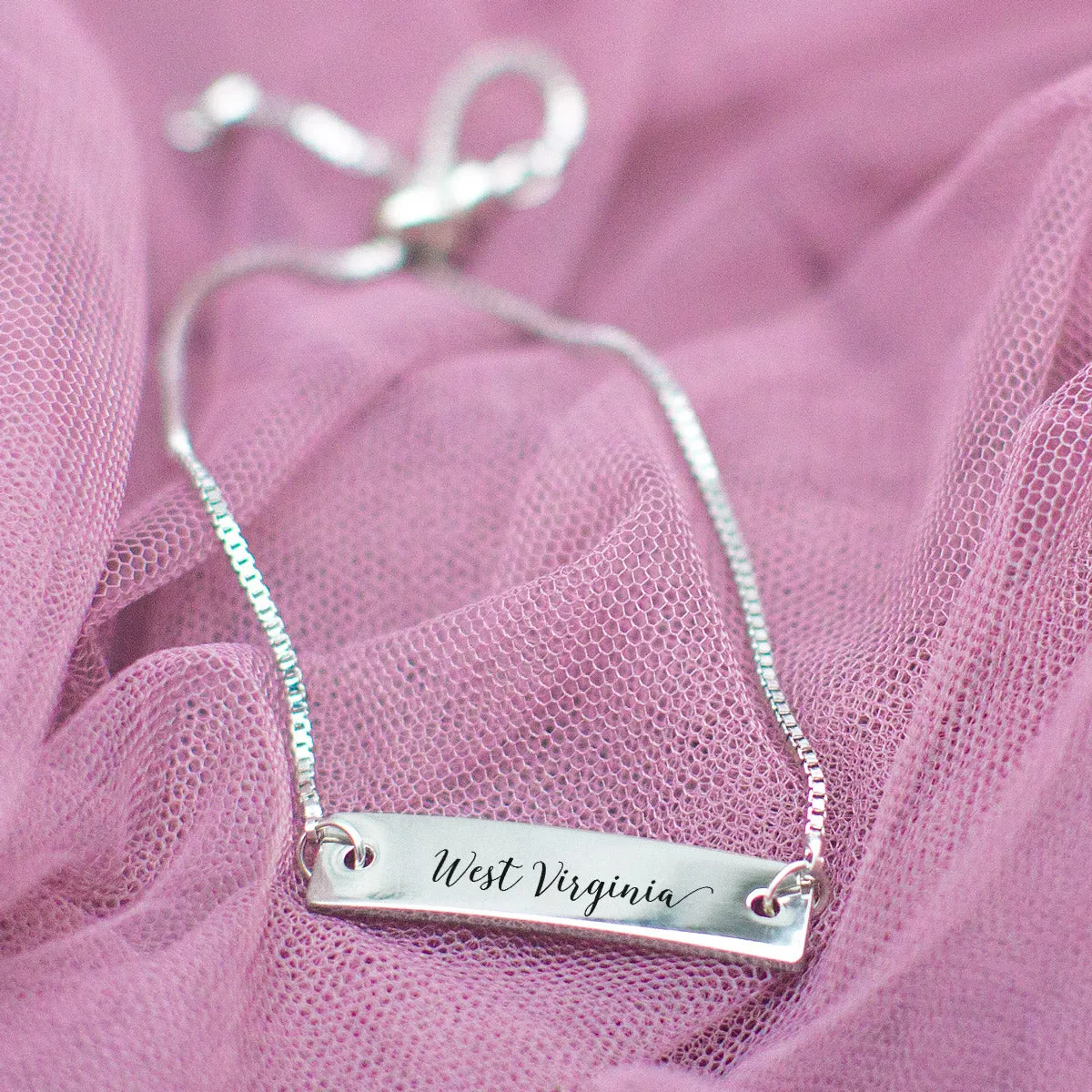 Silver West Virginia Adjustable Bar Bracelet