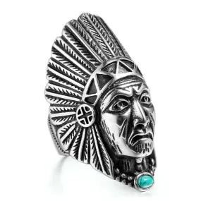Stainless Steel Native American Indian Chief Feathers Ring