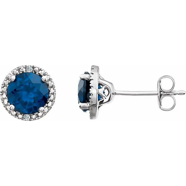 Sterling Silver 6mm Round Gemstone & .01 CTW Diamond Halo-Style Earrings