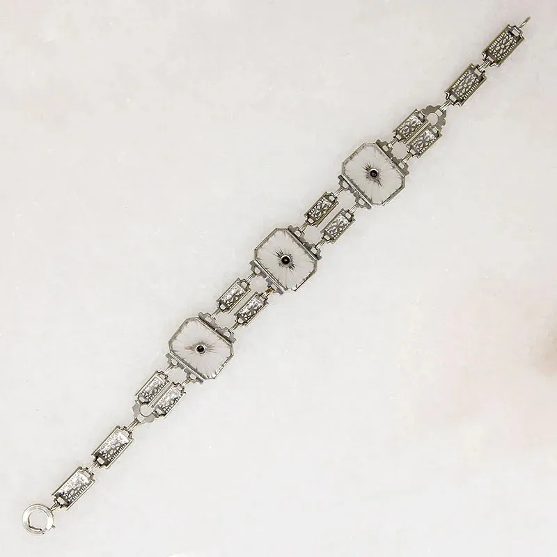Superb Three Camphor Glass Panel Filigree Bracelet