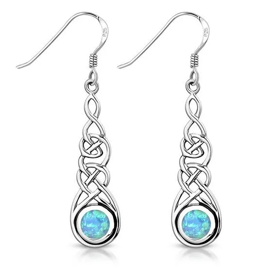 Synthetic Blue Opal Celtic Long Earrings