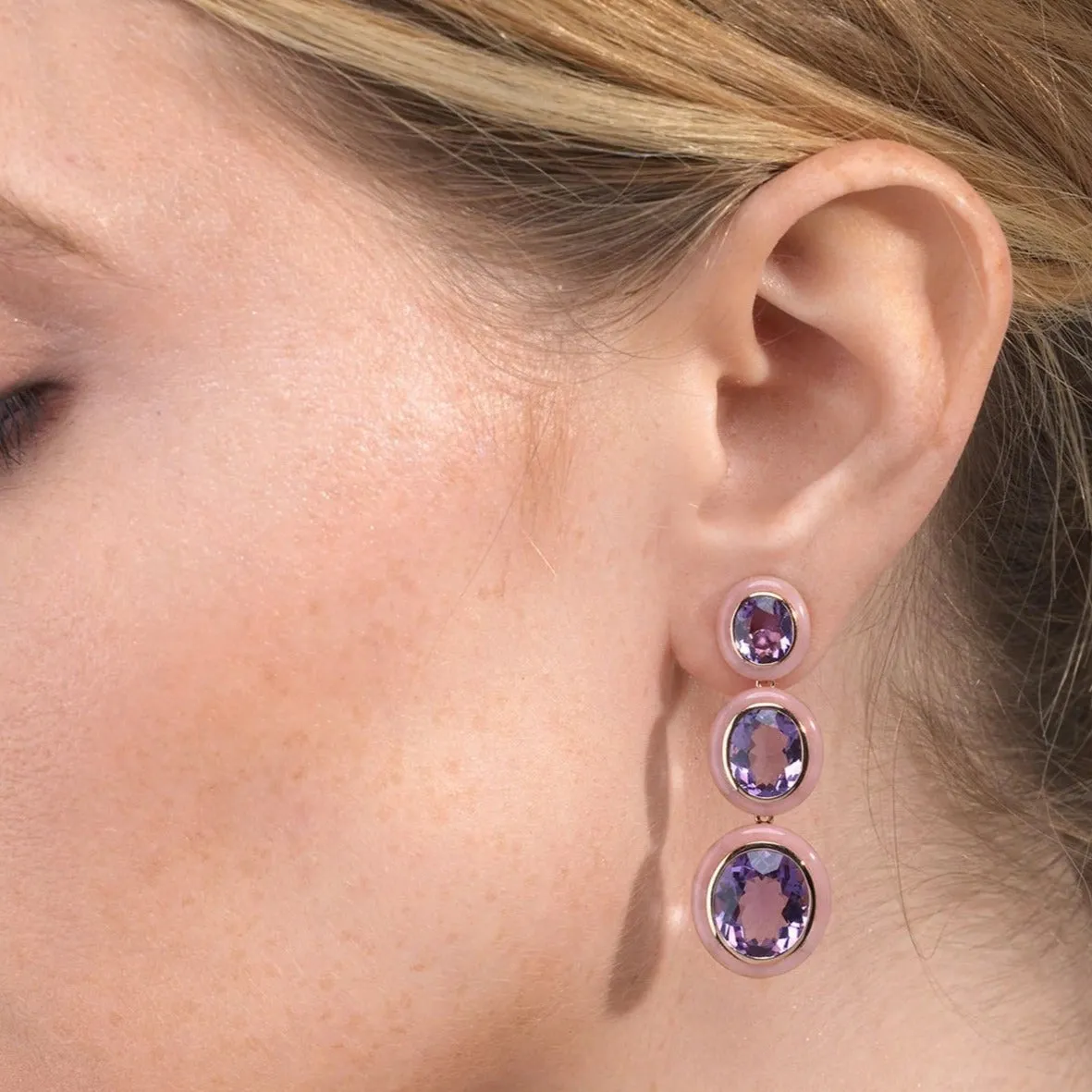 Three-Tier Drop Amethyst Opal Earring