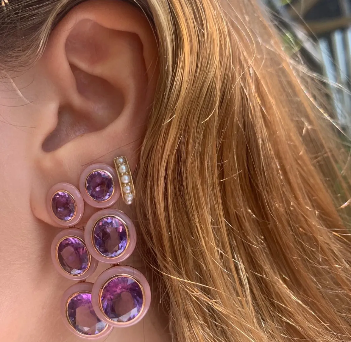 Three-Tier Drop Amethyst Opal Earring