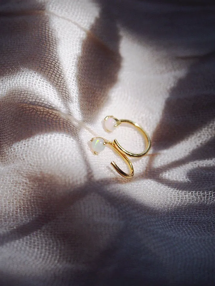 Tiny Open Opal Hoop Earrings - Kalino