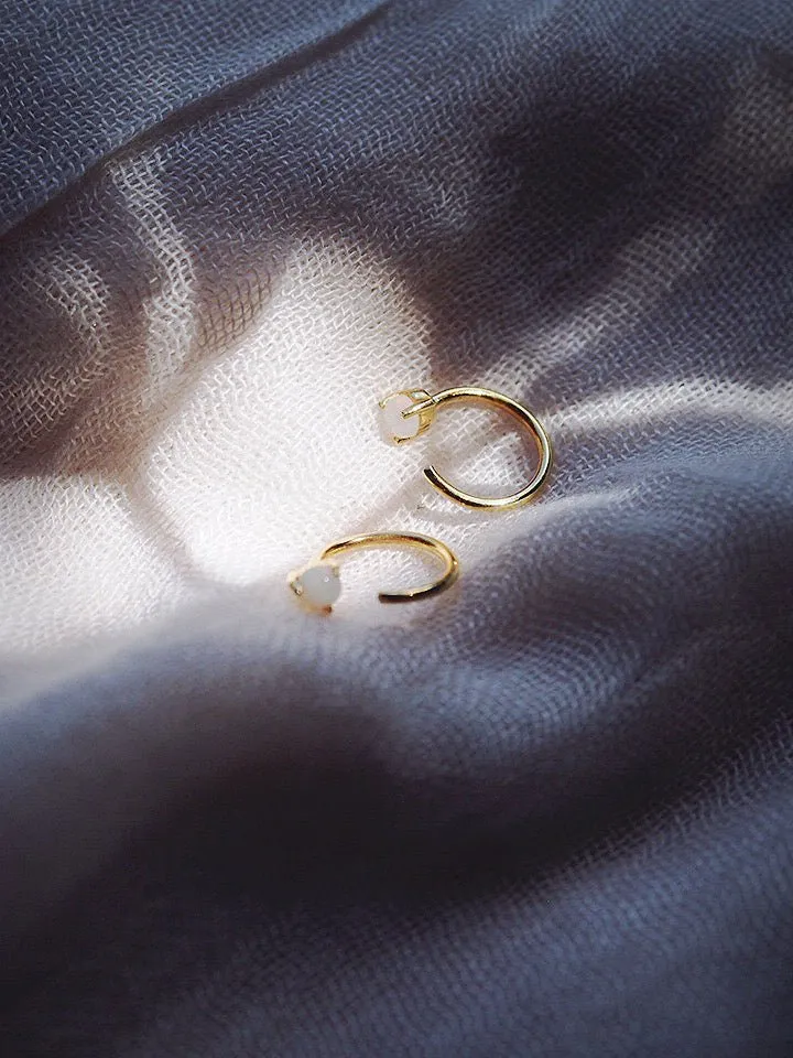 Tiny Open Opal Hoop Earrings - Kalino