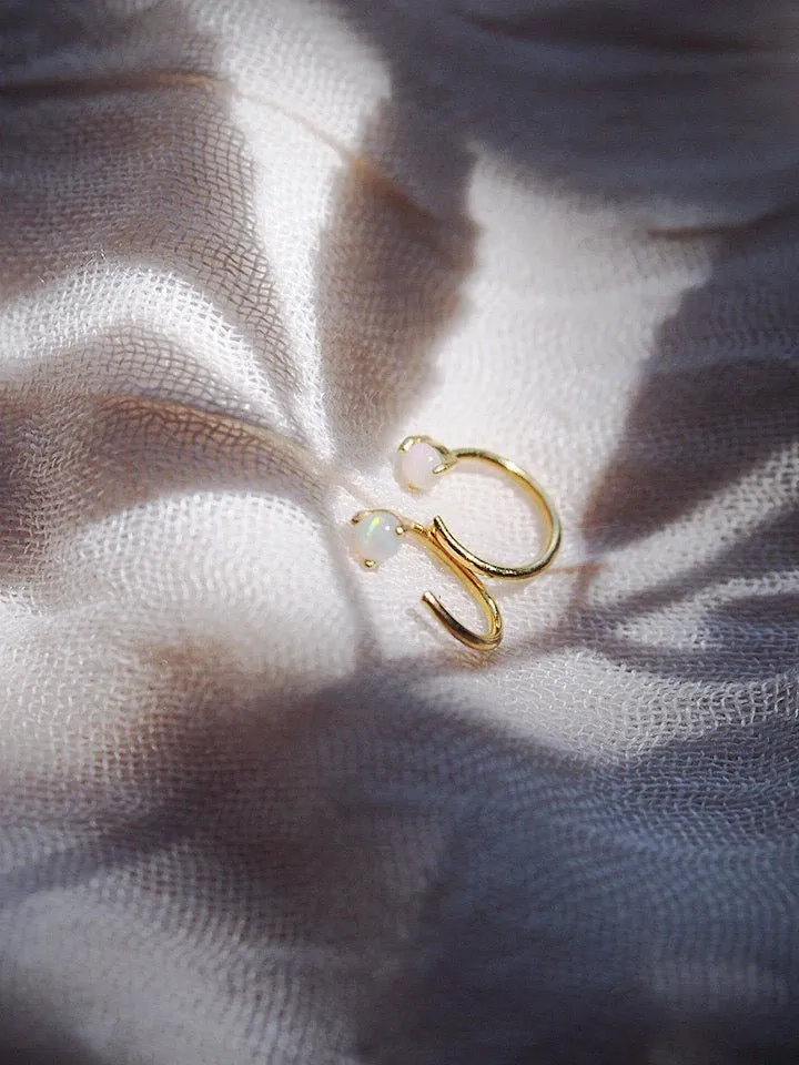 Tiny Open Opal Hoop Earrings - Kalino